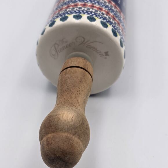 Pioneer Woman Fiona Floral Rolling Pin Stoneware Wood Handles HTF - Picture 3 of 5